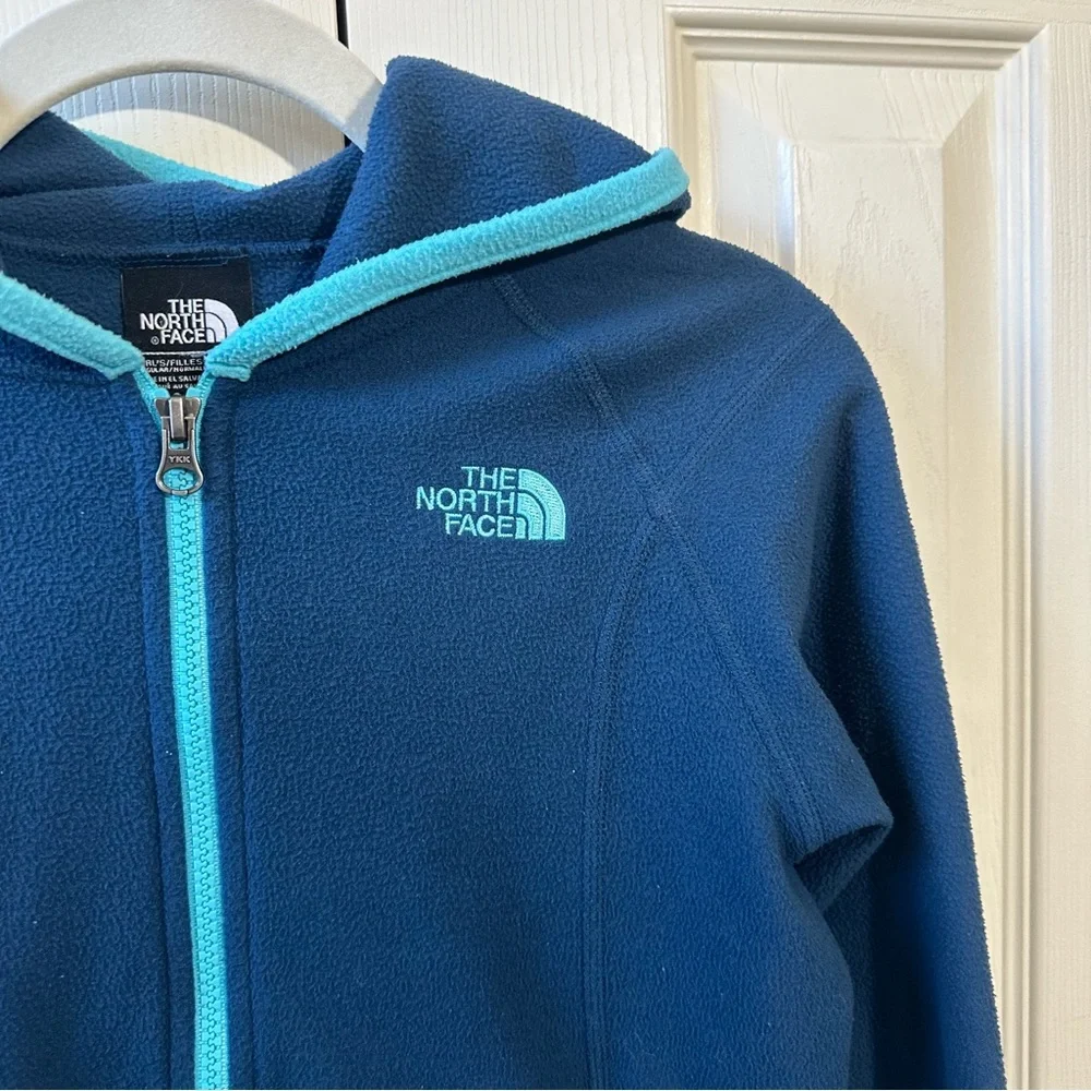 The North Face Girls size M Fleece Hooded Full Zip Jacket Blue Teal Turquoise